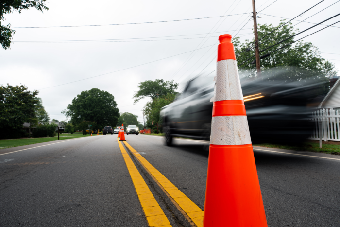 Traffic passing a construction zone